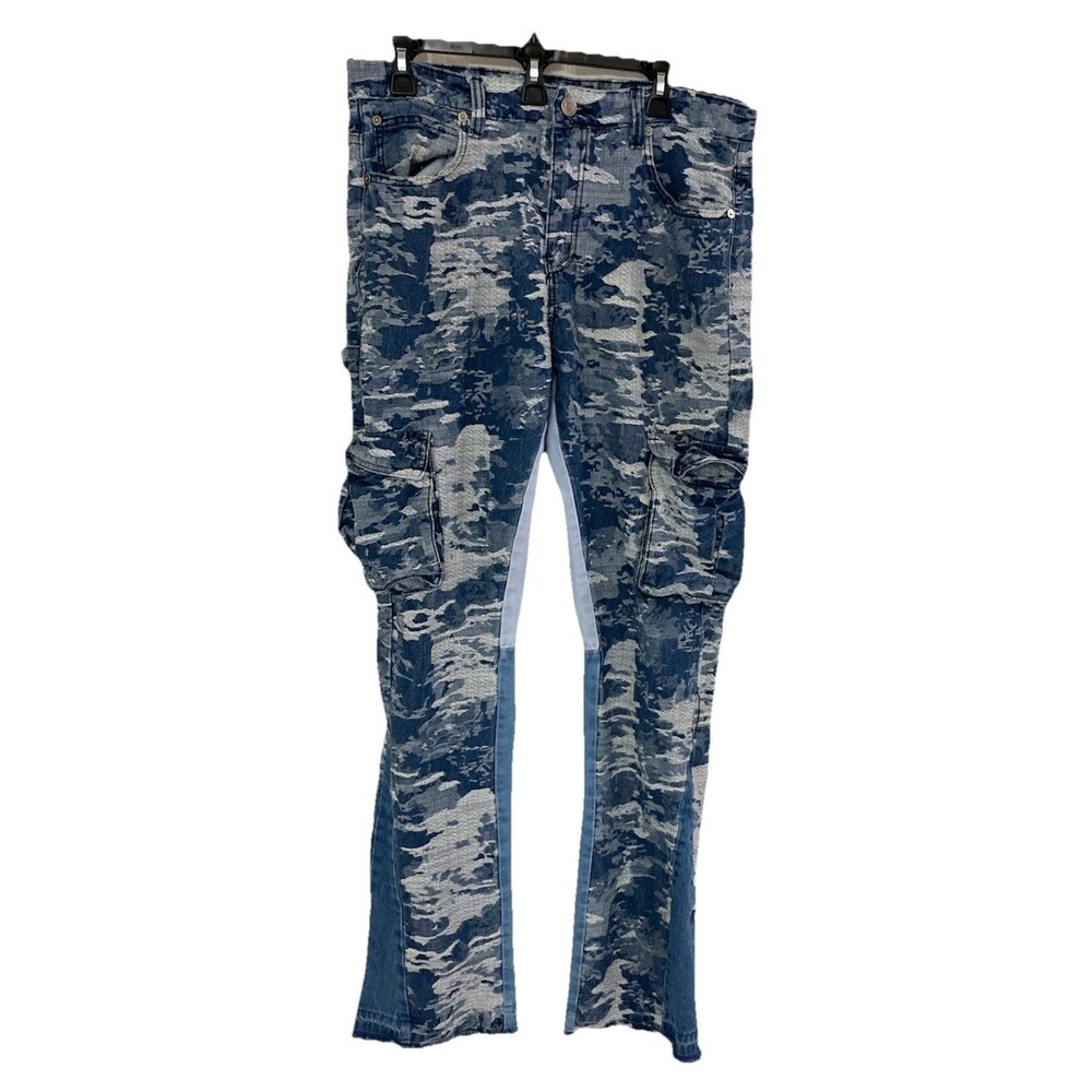 Men's Armor Jeans Blue Cargo Jacquard Stacked Jeans AJS695 Size 36x36